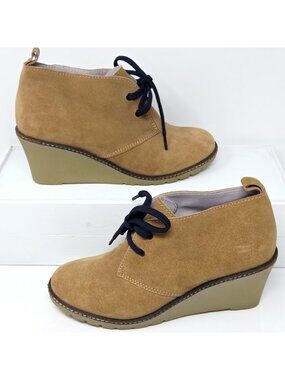 Boden Suede Wedge Ankle Boots Womens EU 39 US 8  Tan Lace Up Chukka Western Boho